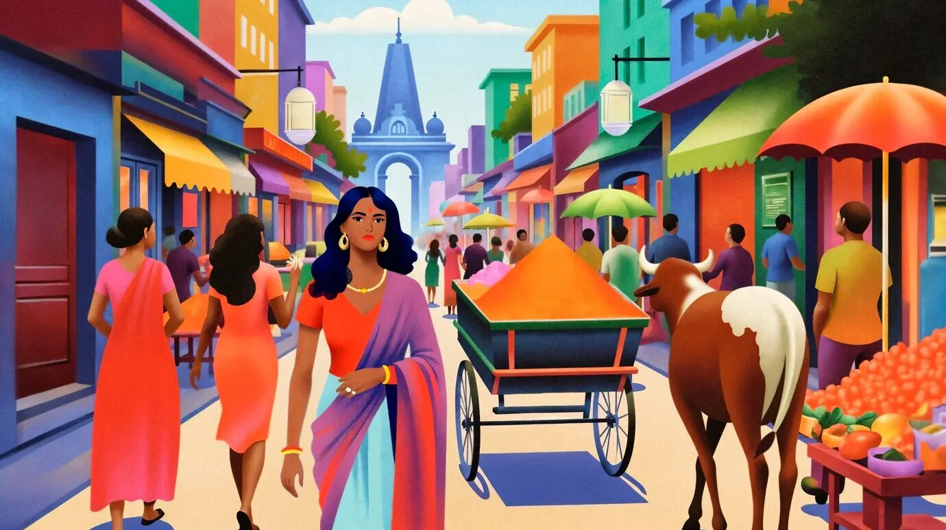 Lebendige Szene eines indischen Straßenmarkts